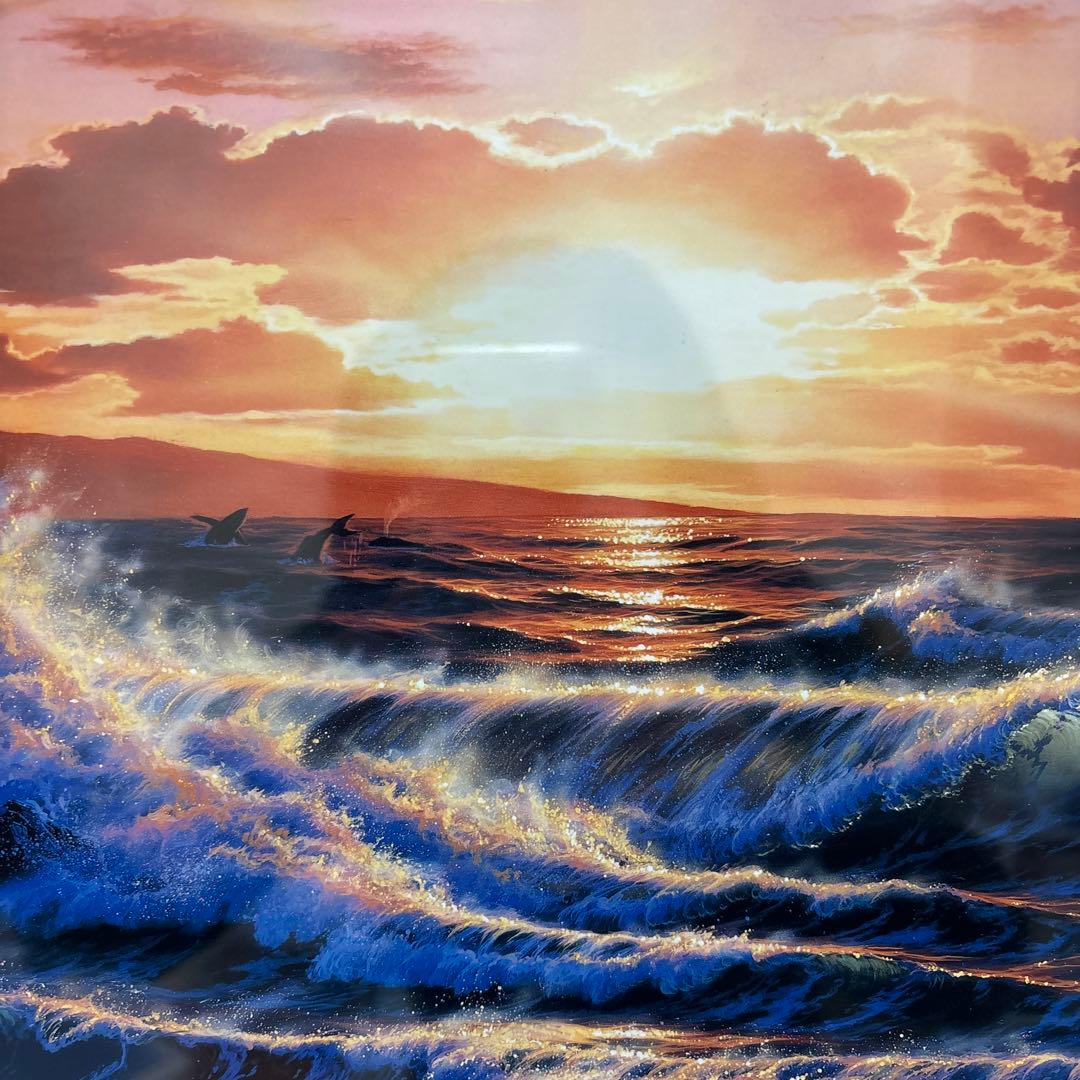 ラッセン ロマンスオブザシー 夕日 サンセット クジラ 風景 版画 額