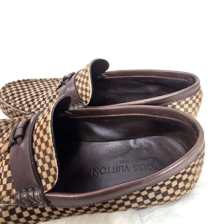 ルイ ヴィトン ハラコ レザー ローファー ダミエ ソバージュ ブラウン