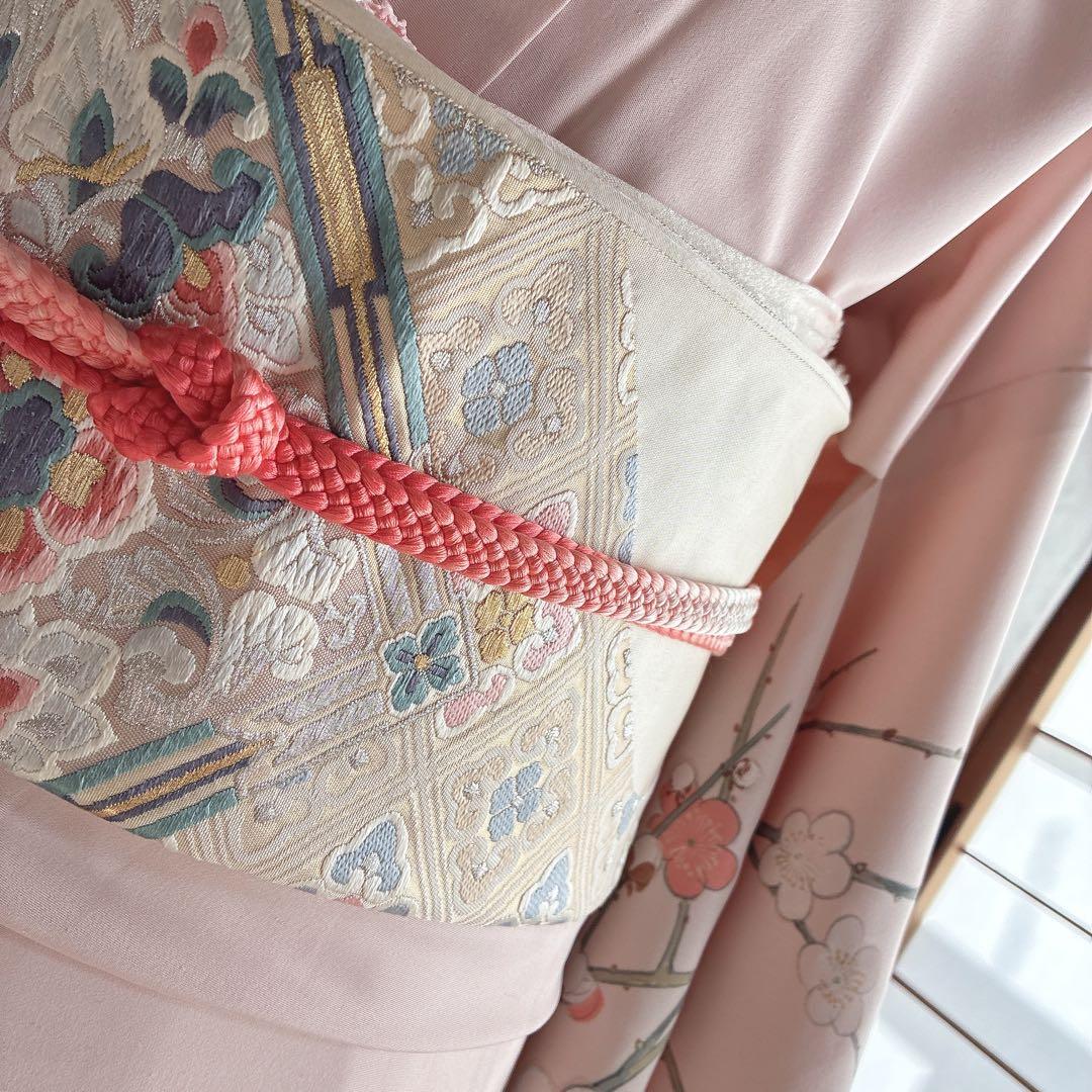 訪問着 フルセット 着物 正絹 手描き 難あり 練習用 梅枝 落款 J1