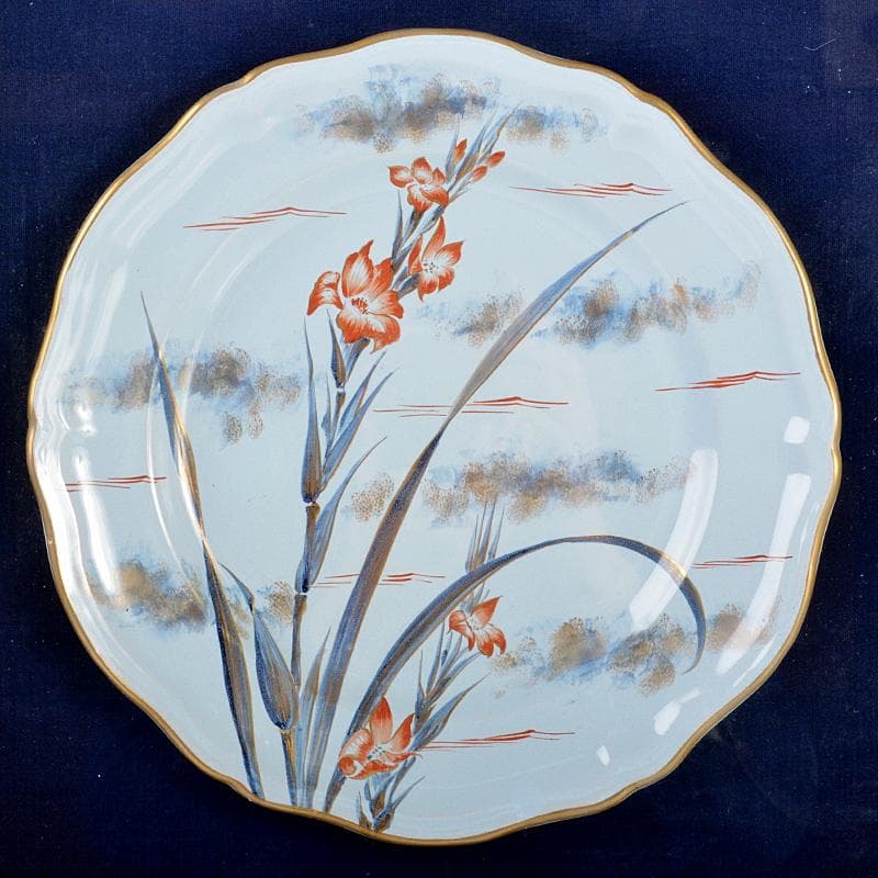 仏蘭西十九世紀 エミール・ガレ作 花文 飾絵皿 サイン入 額装 K R5293B