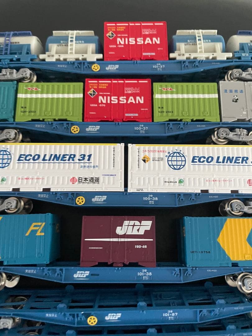 【手摺壊れ修復済】Nゲージ　コキ100、101、107 19両　コンテナまとめ