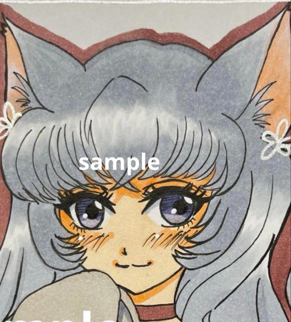 オリジナル 手描きイラスト ネコミミの女の子 アナログイラスト 小色紙