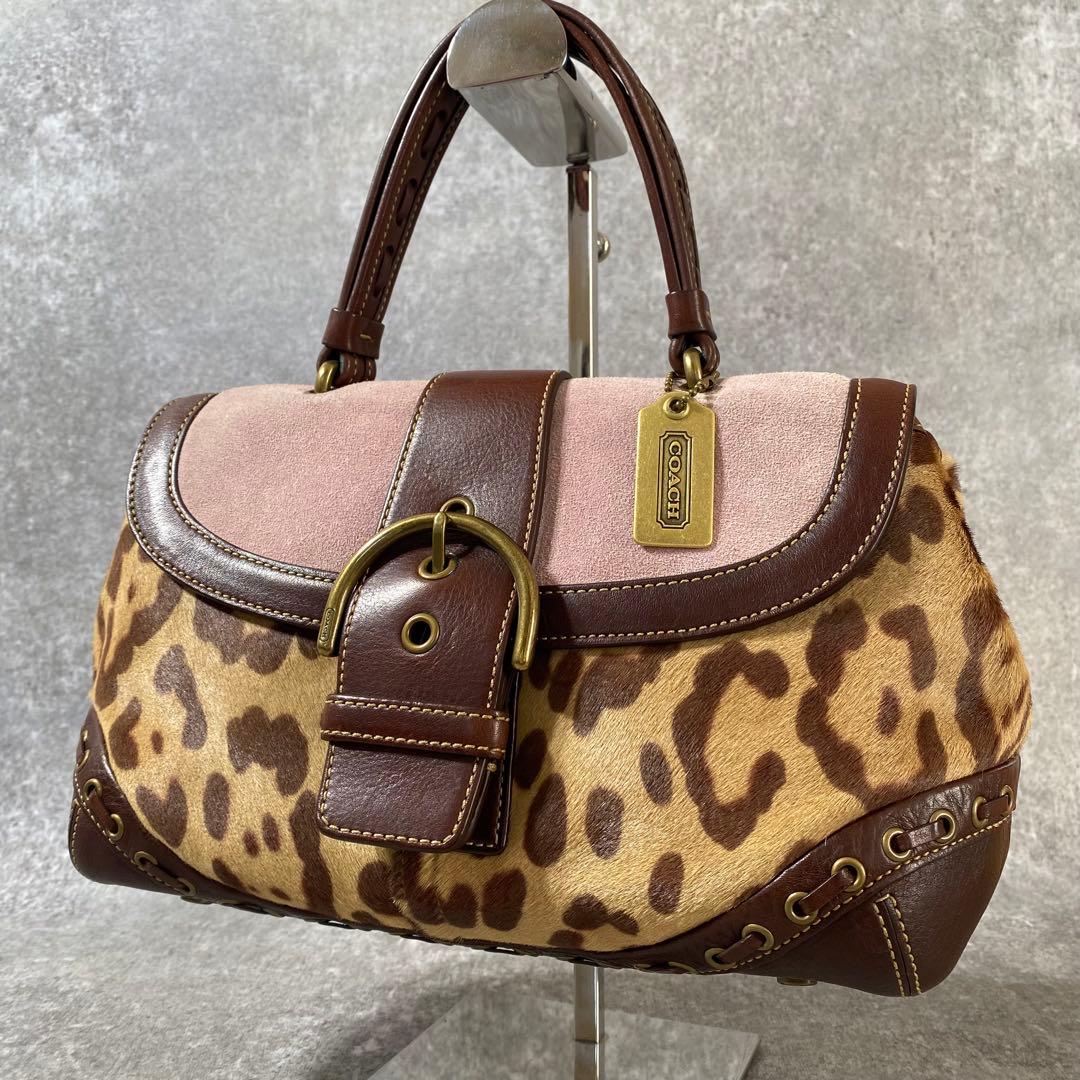 極美品　COACH ソーホー トート　ワンショルダーバッグ レオパード　ハラコ 極美品 COACH ソーホー トート ワンショルダーバッグ レオパード
