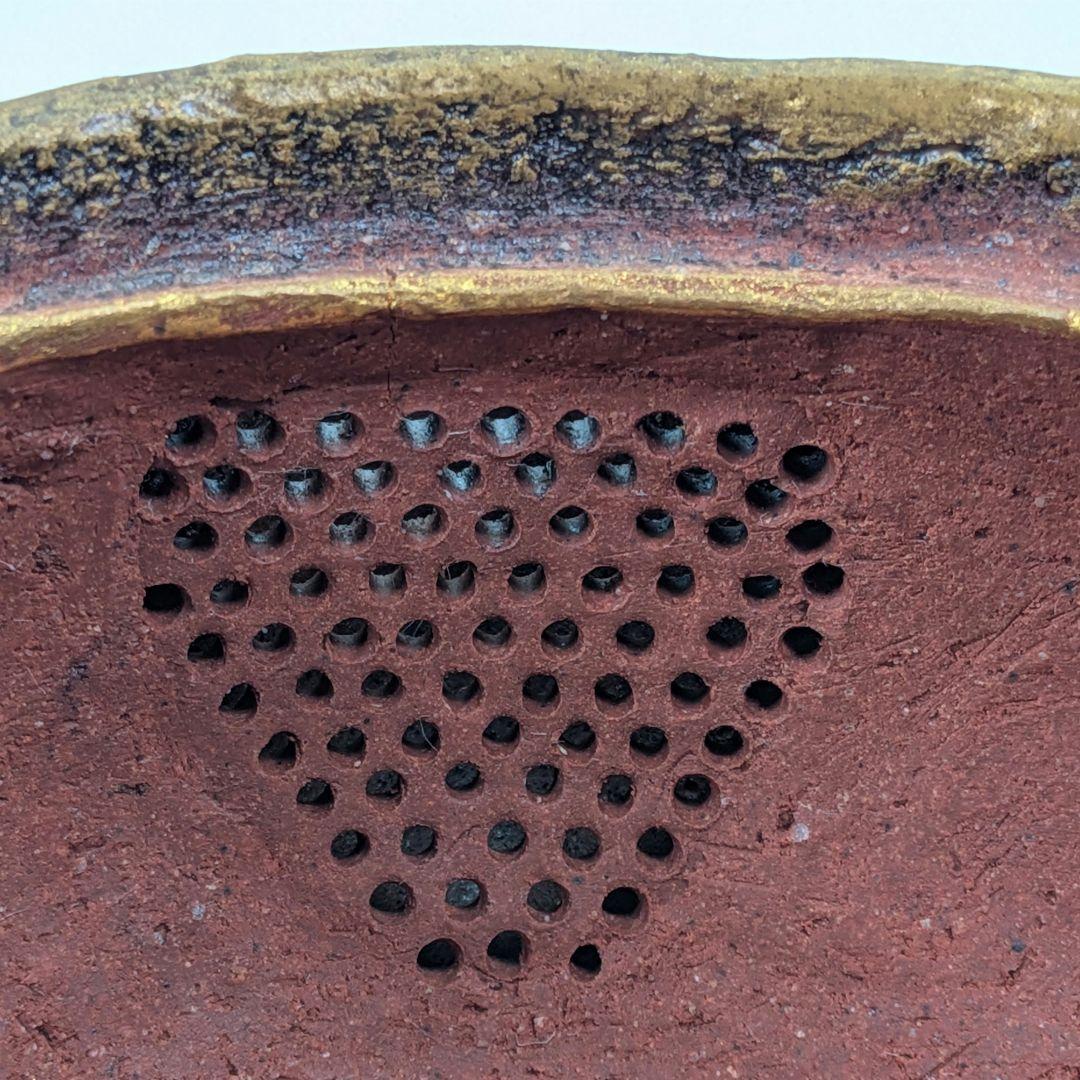 鈴木篤夫 備前焼 金彩備前桃摘宝瓶 四方桟共箱共布栞 手造り宝瓶 煎茶