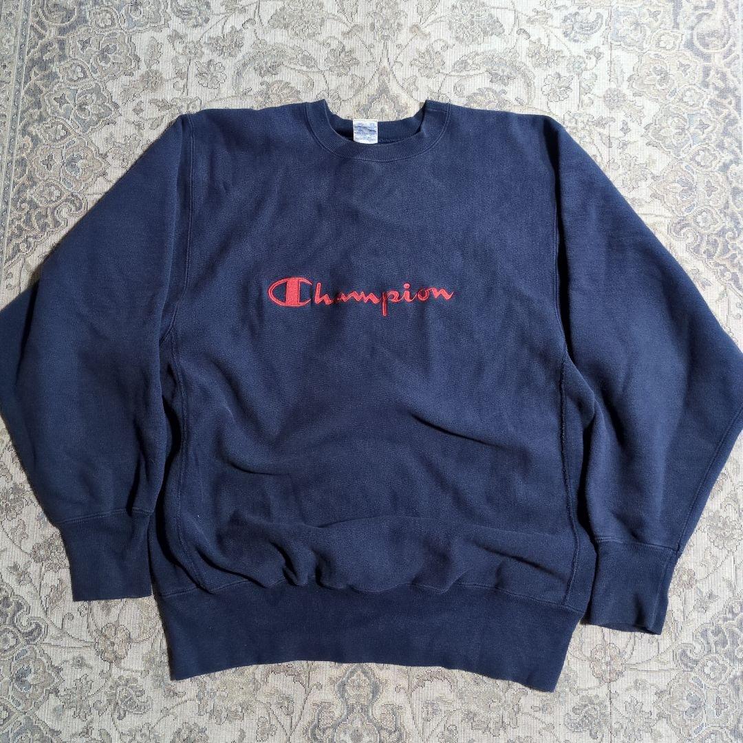 90s リバースウィーブ トリコタグ ネイビー 刺繍 ボックス USA製 古着