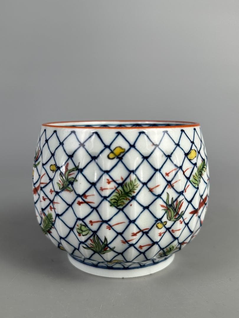 中国美術 小魚魚網文 南京赤絵 小茶碗 染付 華道具 唐物