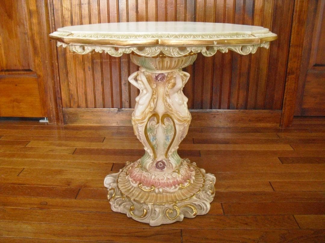 イタリア製 優雅なロココ様式サイドテーブル女神金彩クラック塗装