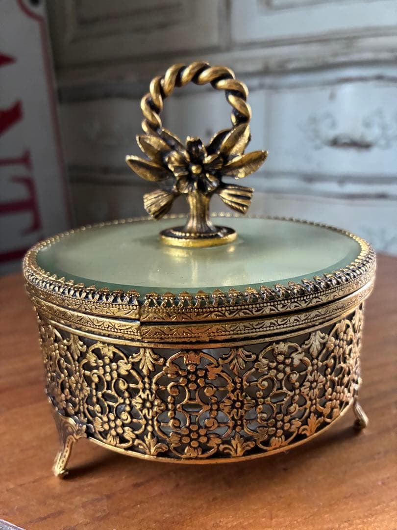 フランス　アンティーク　オルモル　ガラス　ジュエリー　ボックス　真鍮　美品　レア オルモルガラスジュエリーボックス＊.・｜antiquemanon