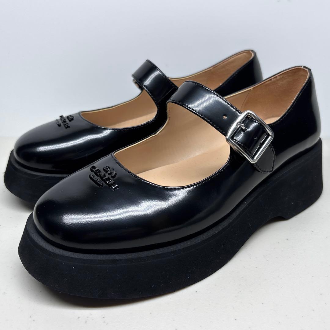 極美品□COACH コーチ【23.0】メリージェーン 厚底 本革 レザー 黒