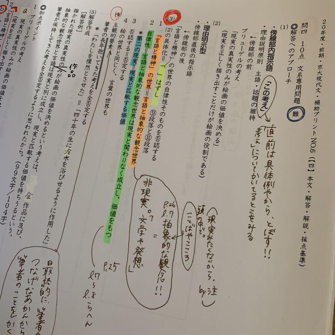 京大 現代文 駿台 解答解説（松本孝子先生）のプリント1年分つき