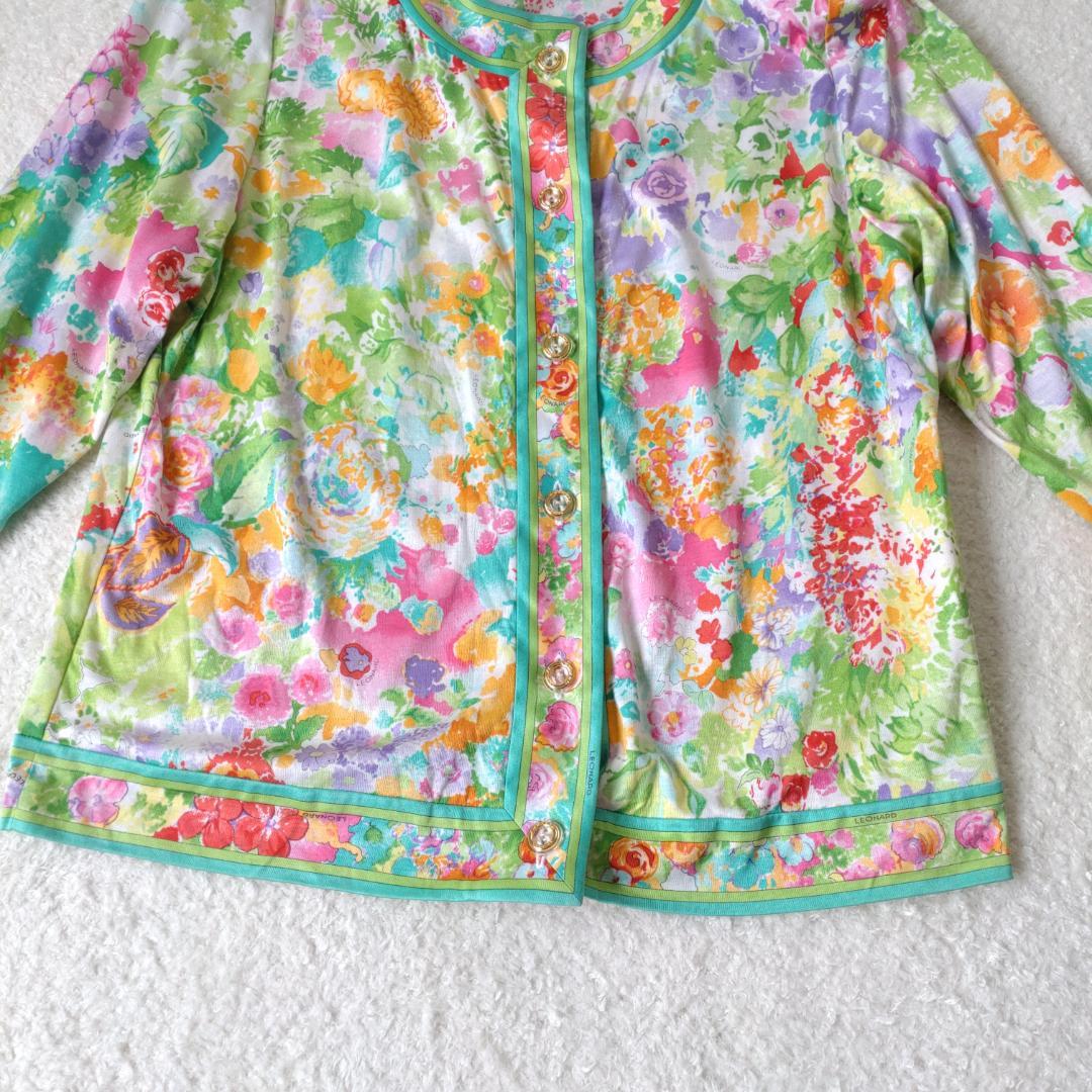 レオナール 花柄カーディガン サイズL 長袖 総柄 ボタニカル - メルカリ