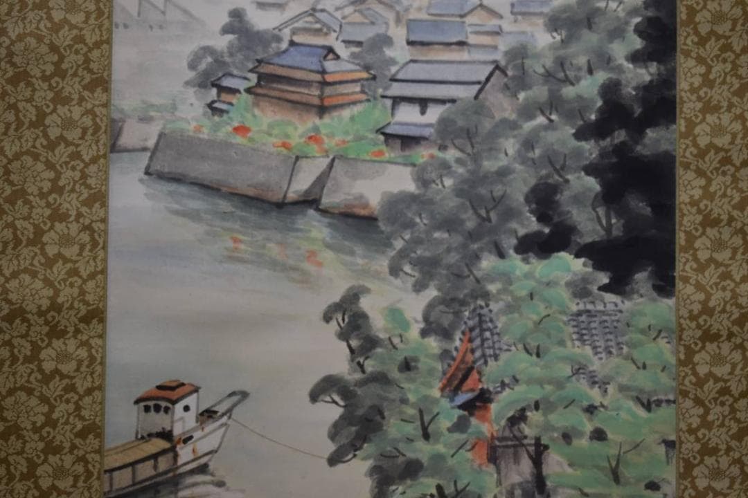 真作/服部黙耕/桑名住吉浦佳景図/桐題箱付/布袋屋掛軸HE-373 真作/服部黙耕/桑名住吉浦佳景図/桐題箱付/布袋屋掛軸HE-373 - メルカリ