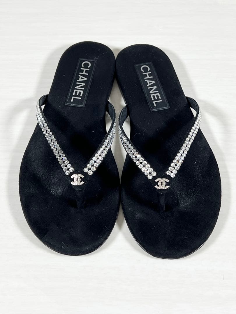 CHANEL サンダル ココマーク ラインストーン 37 23.5cm 箱袋付