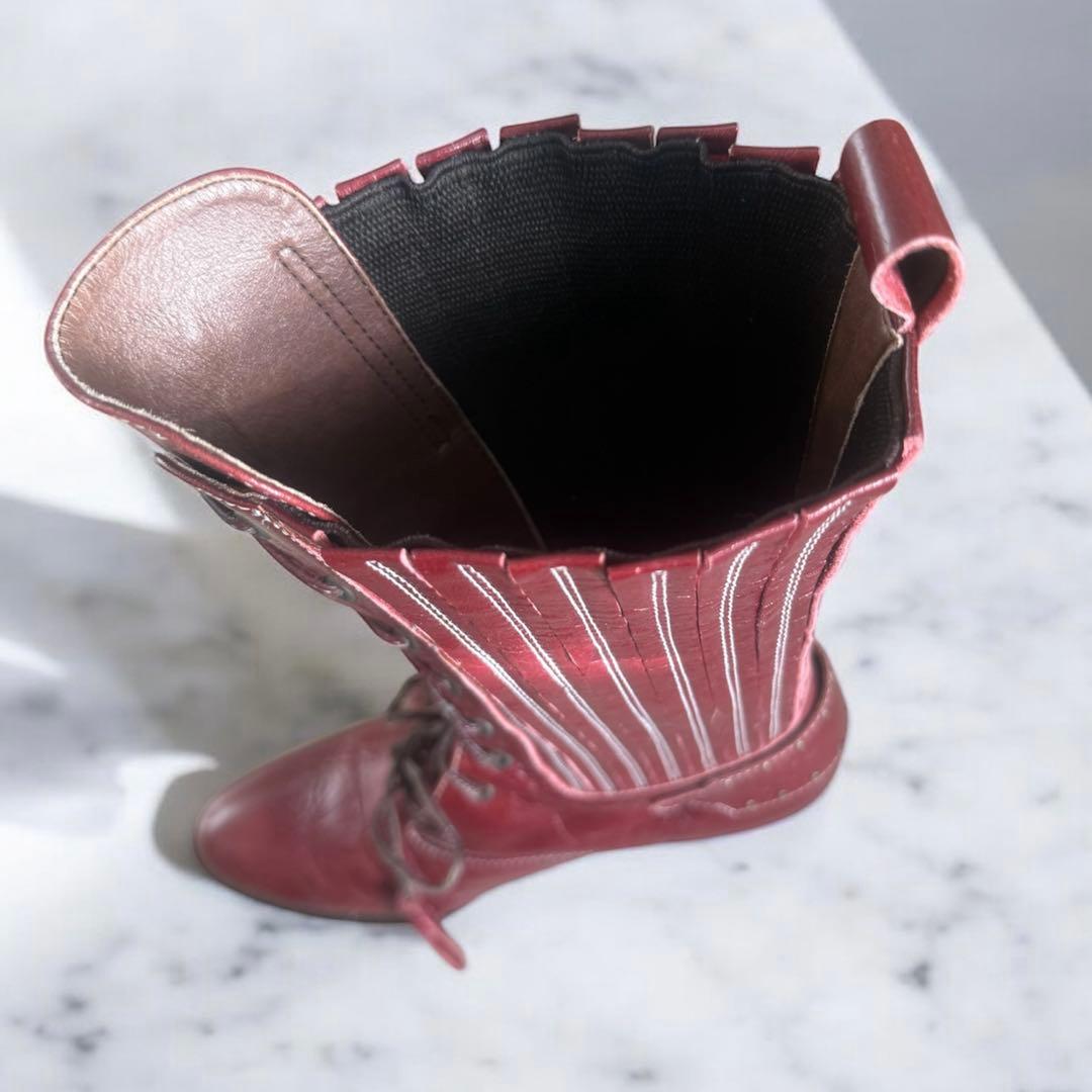 PISARO ピサロ 本革レースアップロングブーツ レッドピンク 編み上げ