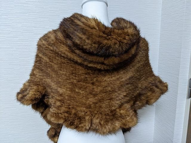 077 フリル ミンク 毛皮 ニッティング 2WAY ボレロ ポンチョ ショール