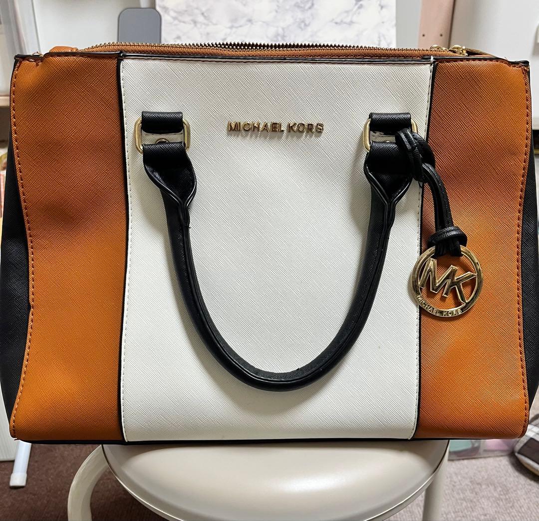 MICHAEL KORS ハンドバッグ ブラウン/ホワイト/ブラック - メルカリ