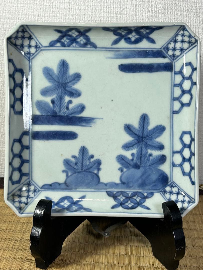 古伊万里《若松紋》角皿　江戸時代 4枚　無傷