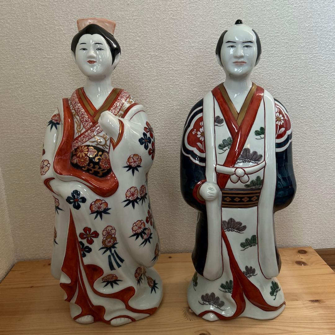 有田焼 円左エ門 古伊万里 人形写 男女ペア 大型 高さ約43cm床の間和室