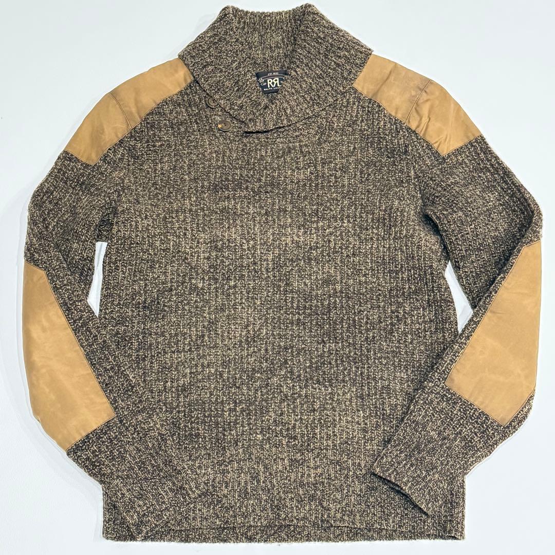 美品 RRL ショールカラー ニット ラルフローレン エルボーパッチ ショルダー Ralph Lauren - 90s ポロ ラルフローレン ウール ニット セーター