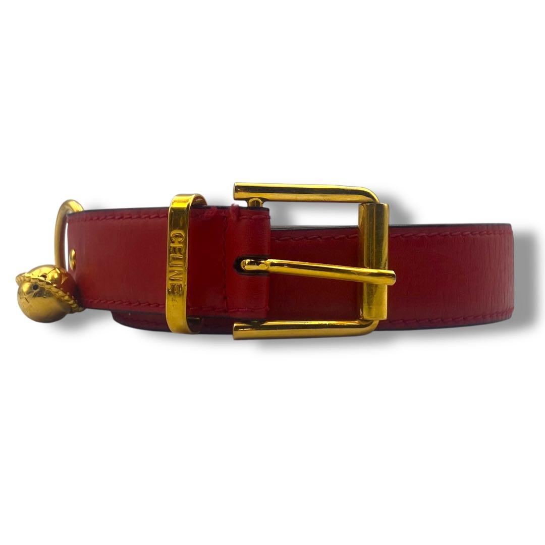 美品 CELINE セリーヌ ベルト レザー イタリア製 ゴールド金具 レッド