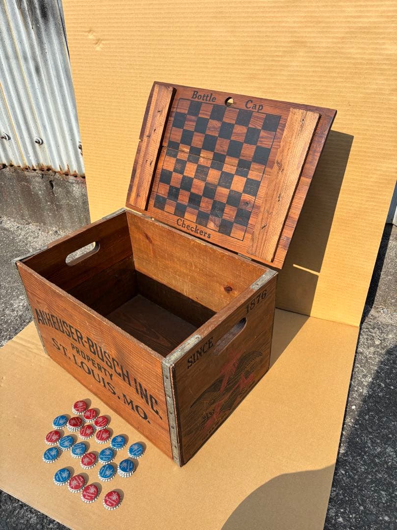 ★Budweiser ヴィンテージ木箱 Anheuser-Busch★ 希少 Vintage ANHEUSER BUSCH Budweiser Beer Wooden Box Crate w/ Hinged