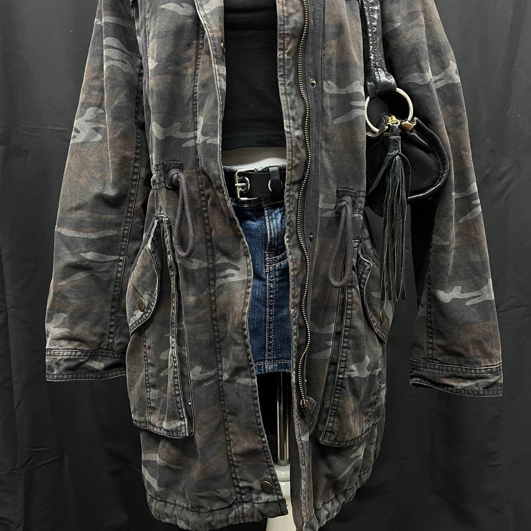 ダークコア 平成ギャル y2k ファー付き モッズコート 迷彩 グランジ