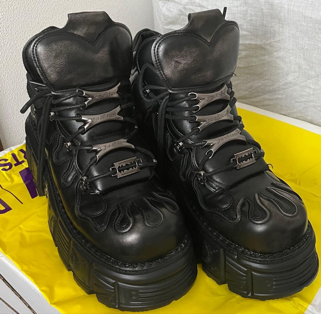 Newrock 風 レザー ハイカット 厚底 ブーツ スニーカー - メルカリ