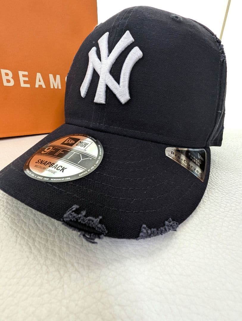 ビームス✕ニューエラ ダメージ キャップ ☆ヤンキース☆ネイビー帽子