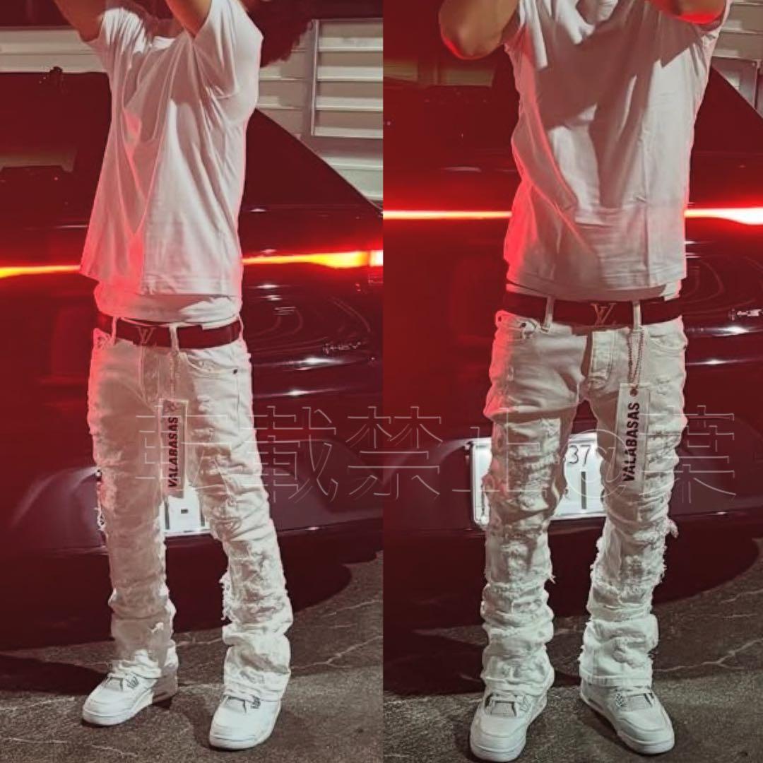 valabasaバラバサス ハードクラッシュスキニーフレアデニム ホワイト