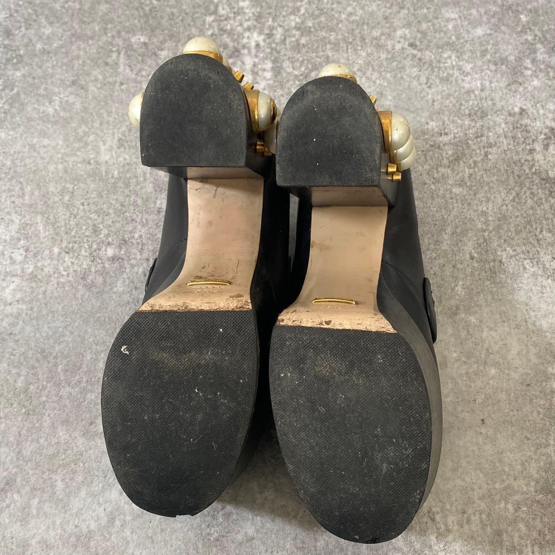 グッチ スタッズ レザー ホースビット 厚底 ローファー パール 22.5cm