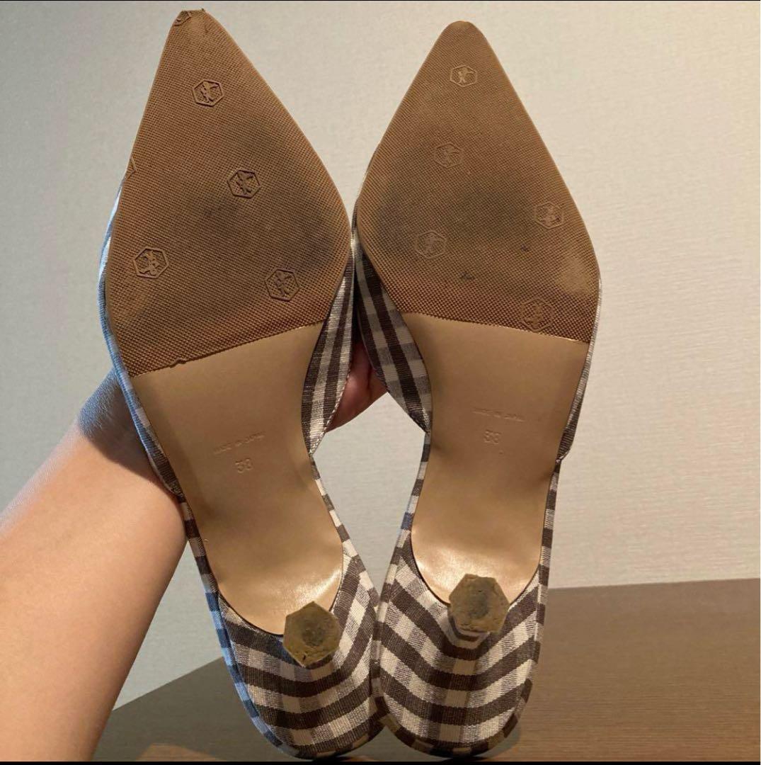 ピッピシック　24.5cm ビジュー付きギンガムチェックミュール