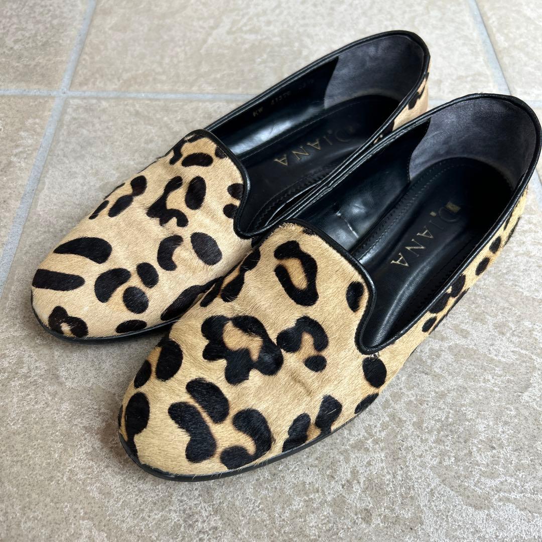 DIANA レオパード柄 ハラコ フラットシューズ23.5 - メルカリ