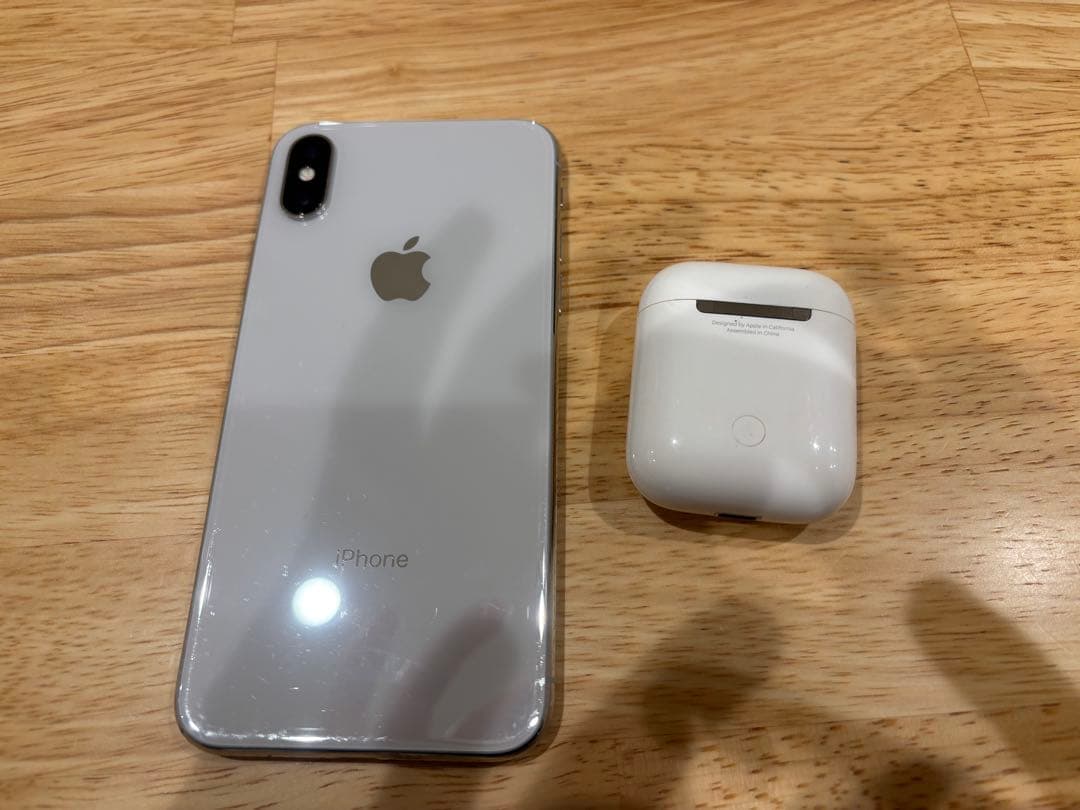 iPhone X シルバー 256G 画面ひびあり AirPods付き 箱付き