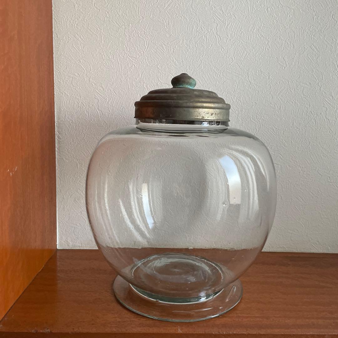 大きなガラスキャニスター 蓋付き　地球瓶　脚付き キャニスター ガラス おしゃれ 大型ガラス食品保存瓶 ガラス粉米保存