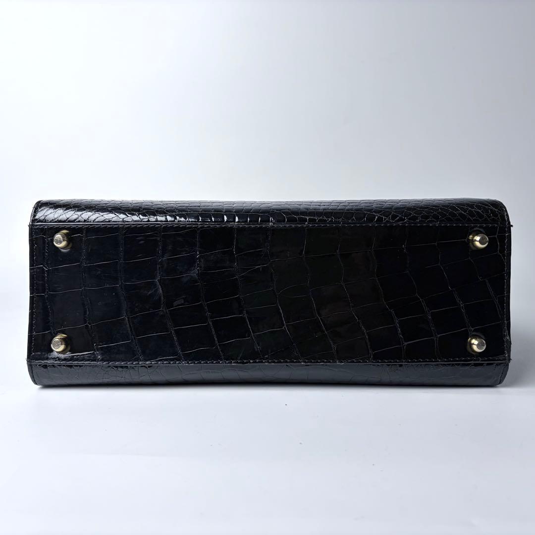 WATA‐ICHI シャイニングクロコ センター取り トップハンドル 黒の通販