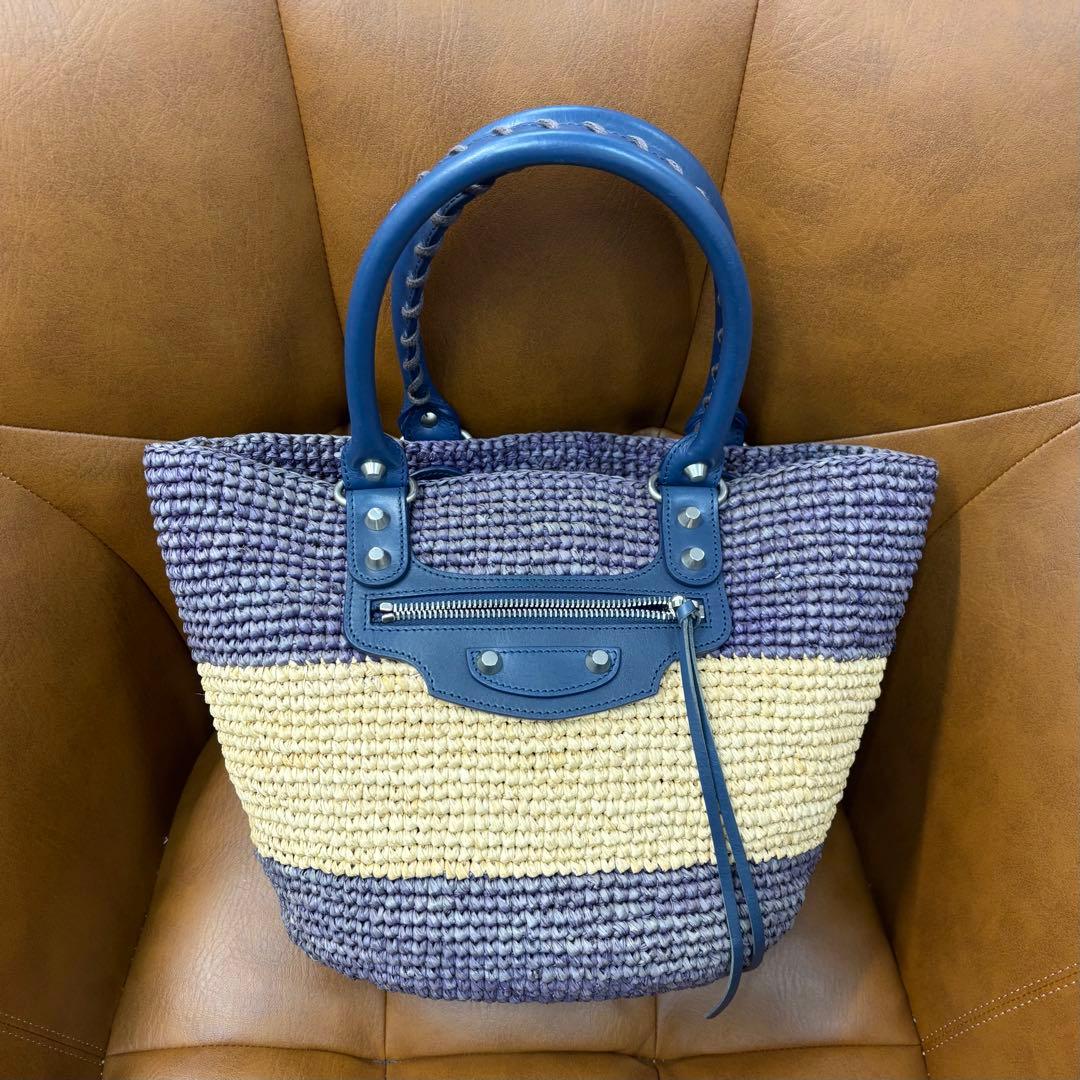 バレンシアガ パニエXS 466498 ハンドバッグ パープル ベージュラフィア バレンシアガ パニエXS 466498 ハンドバッグ パープル ベージュラフィア