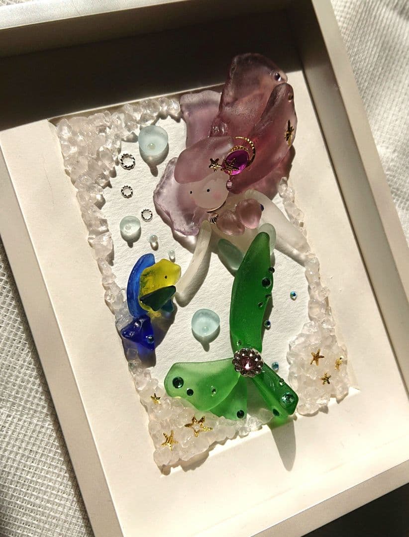 綺麗な紅葉とぶらんこ時間ガラス シーグラスアート りす＆うさぎ 大人