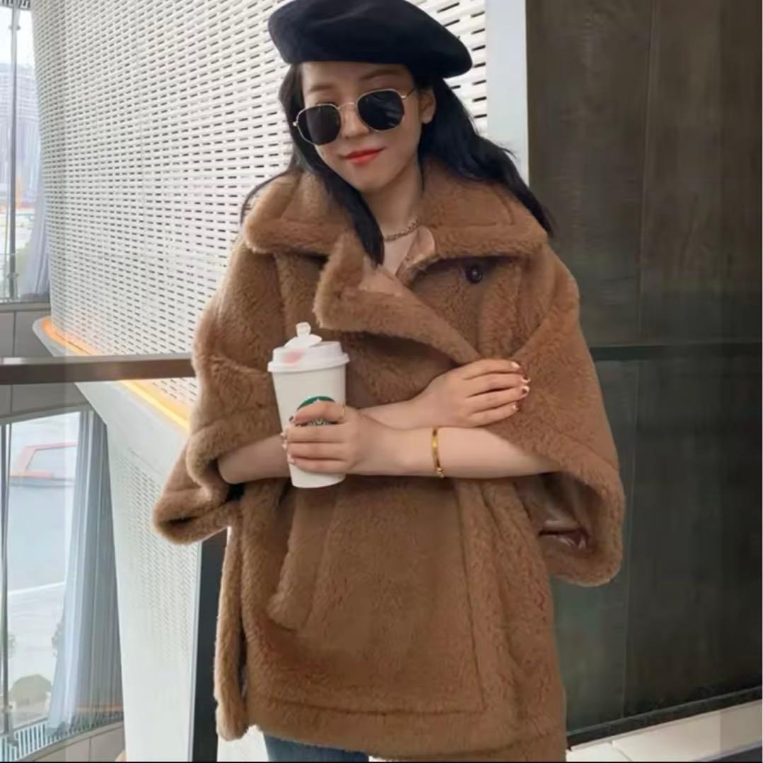 テディベア ポンチョコート ケープ ショートコート キャメル グレー 白