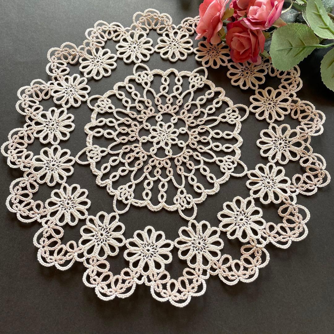 タティングレース ドイリー レース編み ハンドメイド 25cm - メルカリ