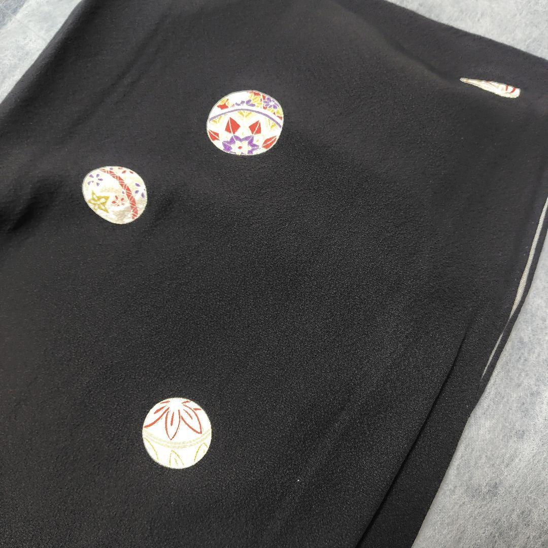 小紋 黒地 正絹 トールサイズ 鞠 スーパー京ガード加工 単衣 居敷当 着物｜