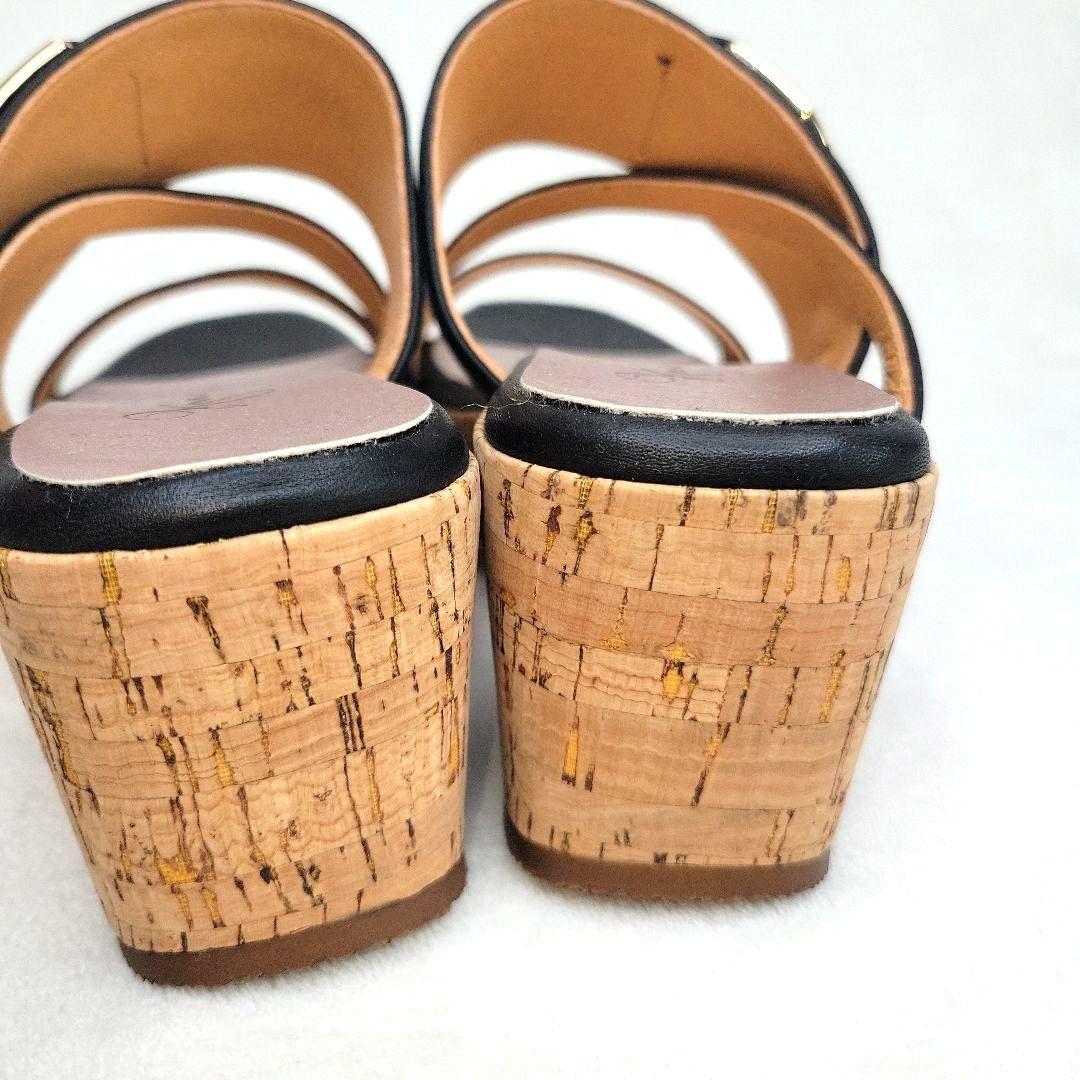 【銀座かねまつ】ウェッジミュールサンダル 黒 24.5cm 未使用品