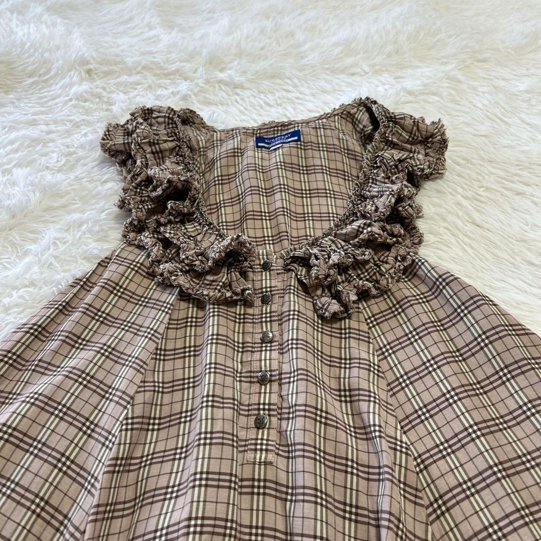 バーバリーブルーレーベル ノバチェック フリルチュニックワンピース