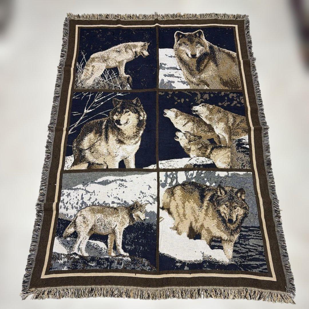 オオカミ 狼 マルチカバー ソファカバー ヴィンテージラグ 175x123