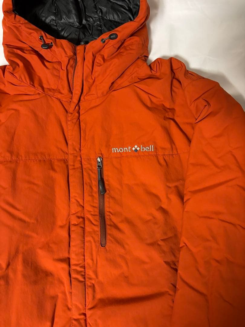 人気モンベル725FP コロラドパーカ メンズLリバーシブルダウンオレンジ