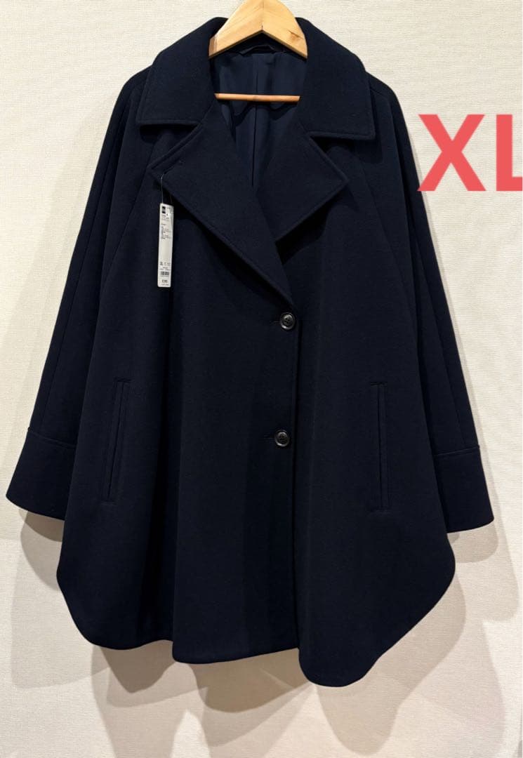 GUコージーメルトンケープコートXLサイズネイビー　ポンチョ　新品　　　ジーユー GUで買うべきコート | SHOKOオフィシャルブログ「母ちゃん買い物へ行く