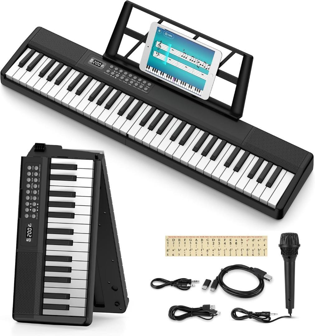 電子キーボード 折りたたみ 61鍵盤 MIDI機能 パソコン対応 80デモ曲 Amazon | 電子ピアノ 折りたたみ 電子キーボード 61鍵盤 キーボード