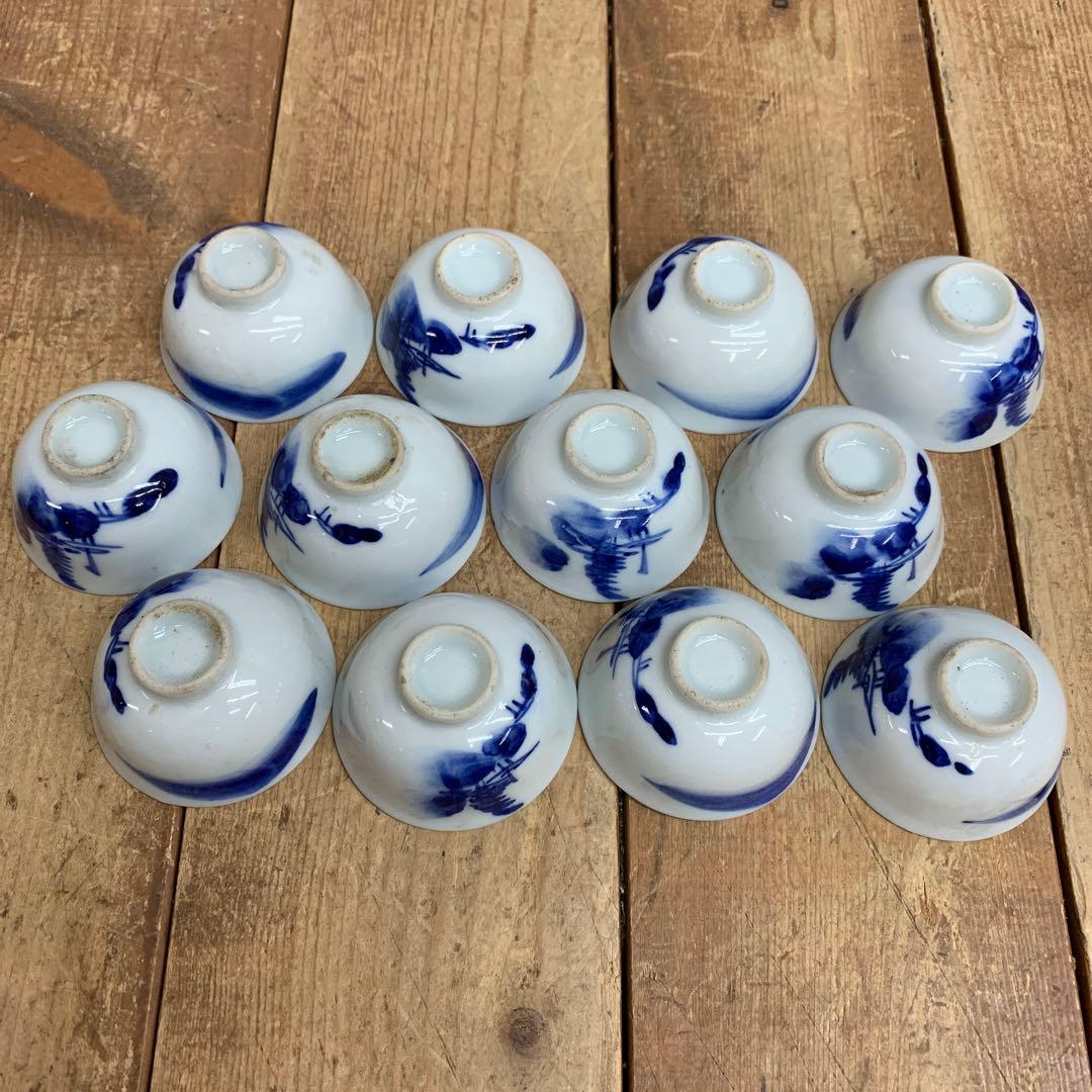D-4 【12客セット】古道具 染付 お猪口 ぐい呑み 時代物 蔵出し 煎茶