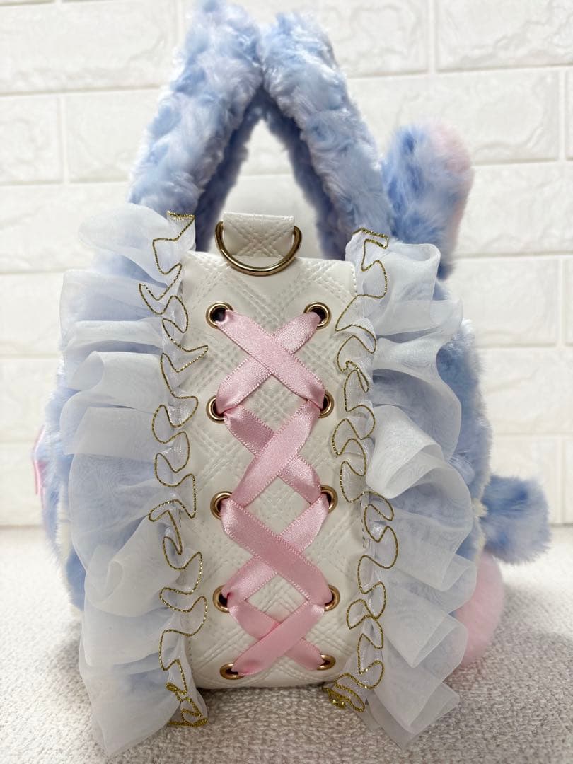 ゆ*ら様 コヤンイサムチョン ハンドメイド ファーフリルバッグ水色