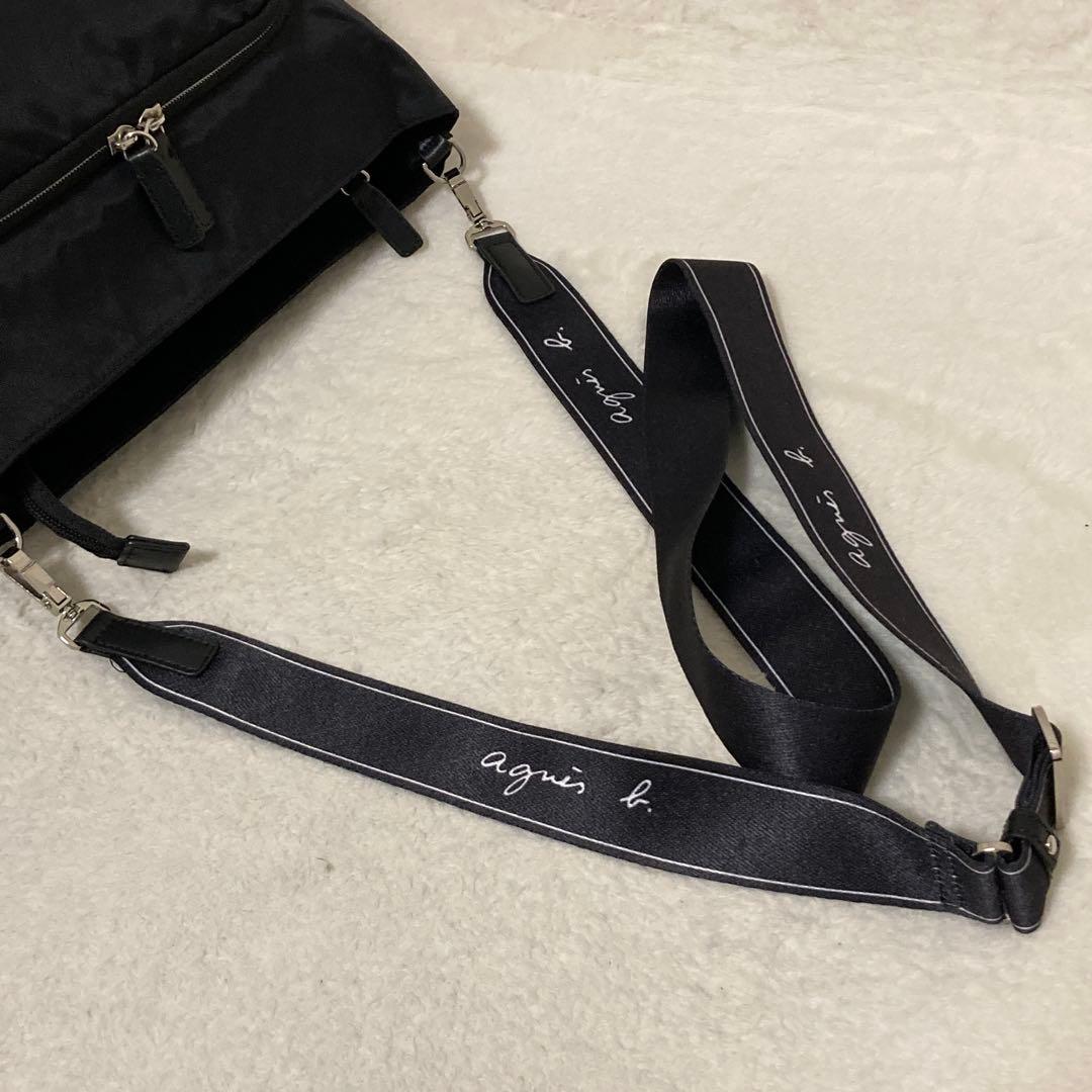 極美品 アニエスべー ナイロンショルダーバッグ 斜め掛け ロゴテープ
