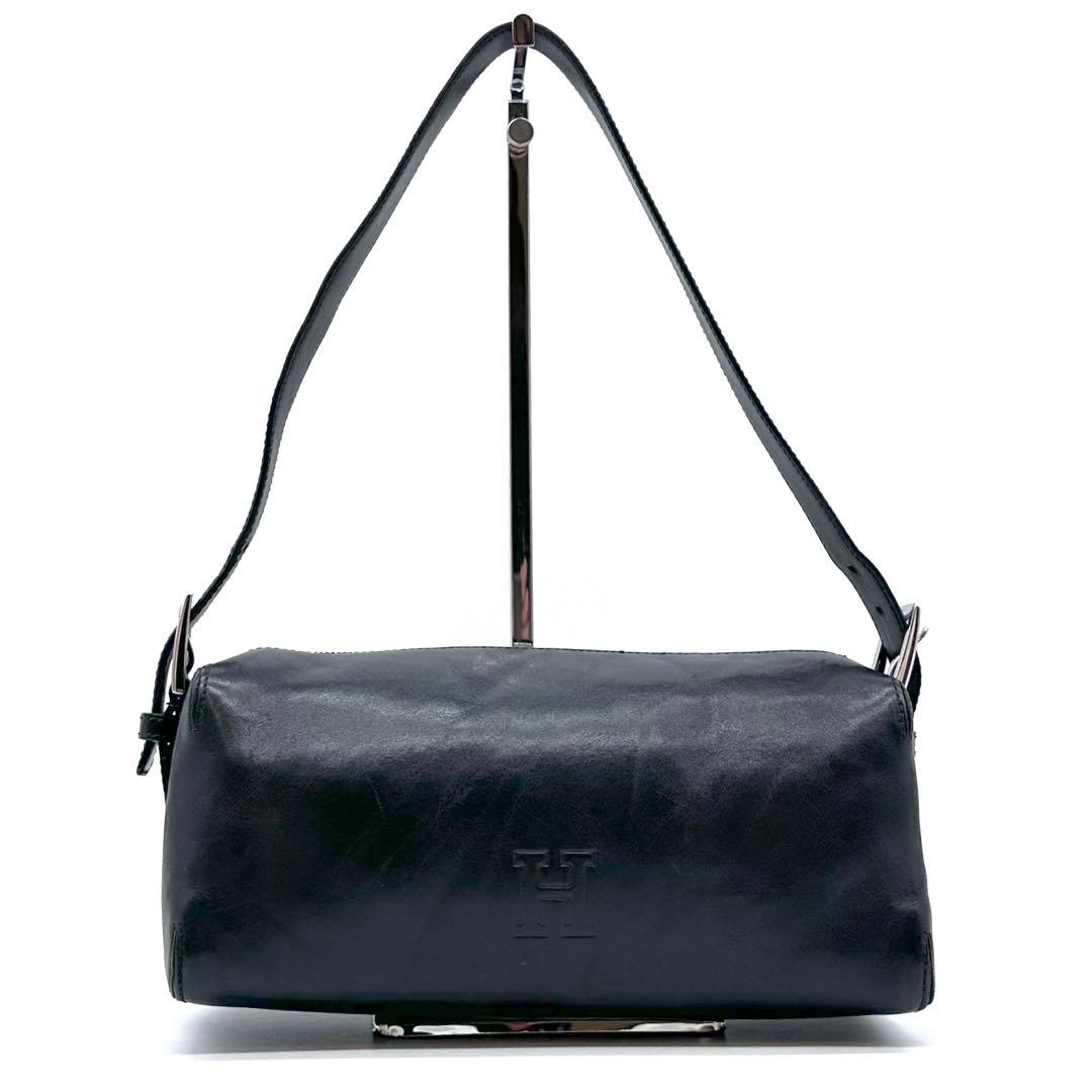 良品✨HIROFU ヒロフ オールレザーワンショルダーバッグ 筒型 Hロゴ 黒